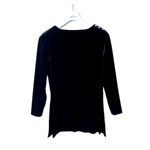 Ellen Tracy Velvet Velour Jewelled Button Bateau Boat Neck Long Sleeve Top 6P